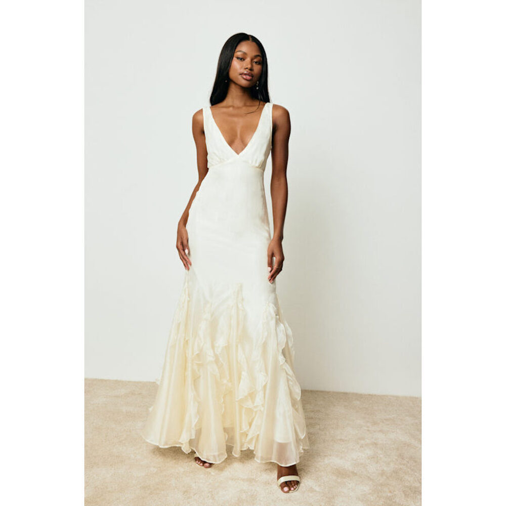 Lulus Deluca Ivory Sleeveless Ruffled Maxi Dress White - Size L
